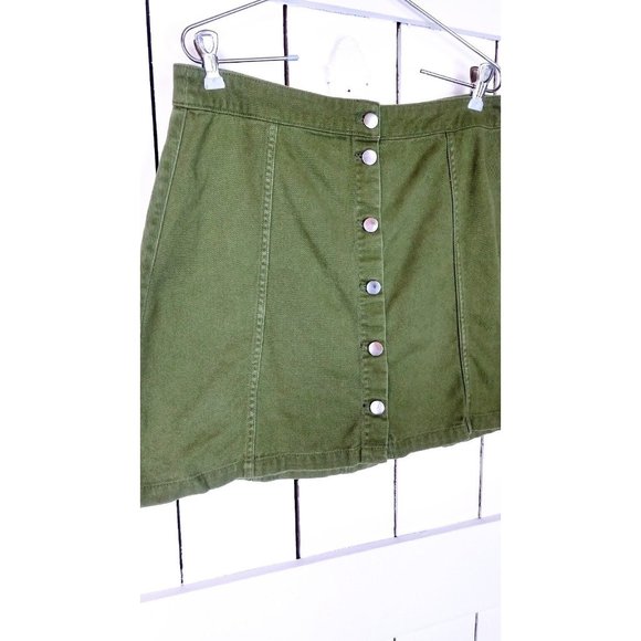 90s vintage army green button down cotton skirt - waist 30" - Picture 2 of 4